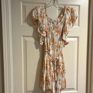 cupcakes & cashmere Cream Mini Dress with Orange Floral Print